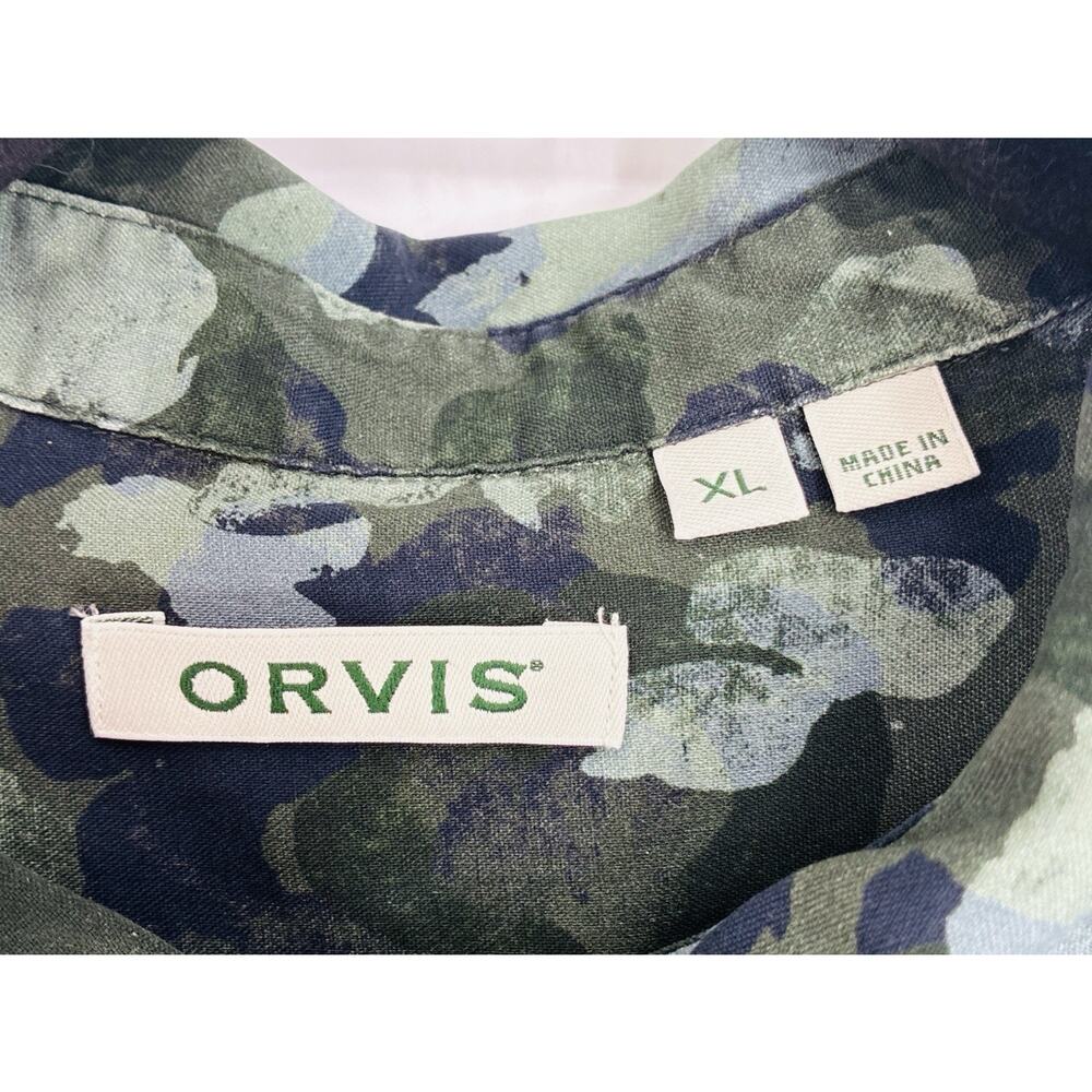 Orvis 100% Silk Floral Button Front Blouse Women’s XL Olive Green Watercolor - Picture 4 of 6